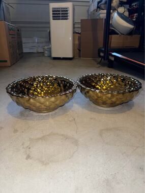 Pair of Gold Glass Diamond Pattern Bowls